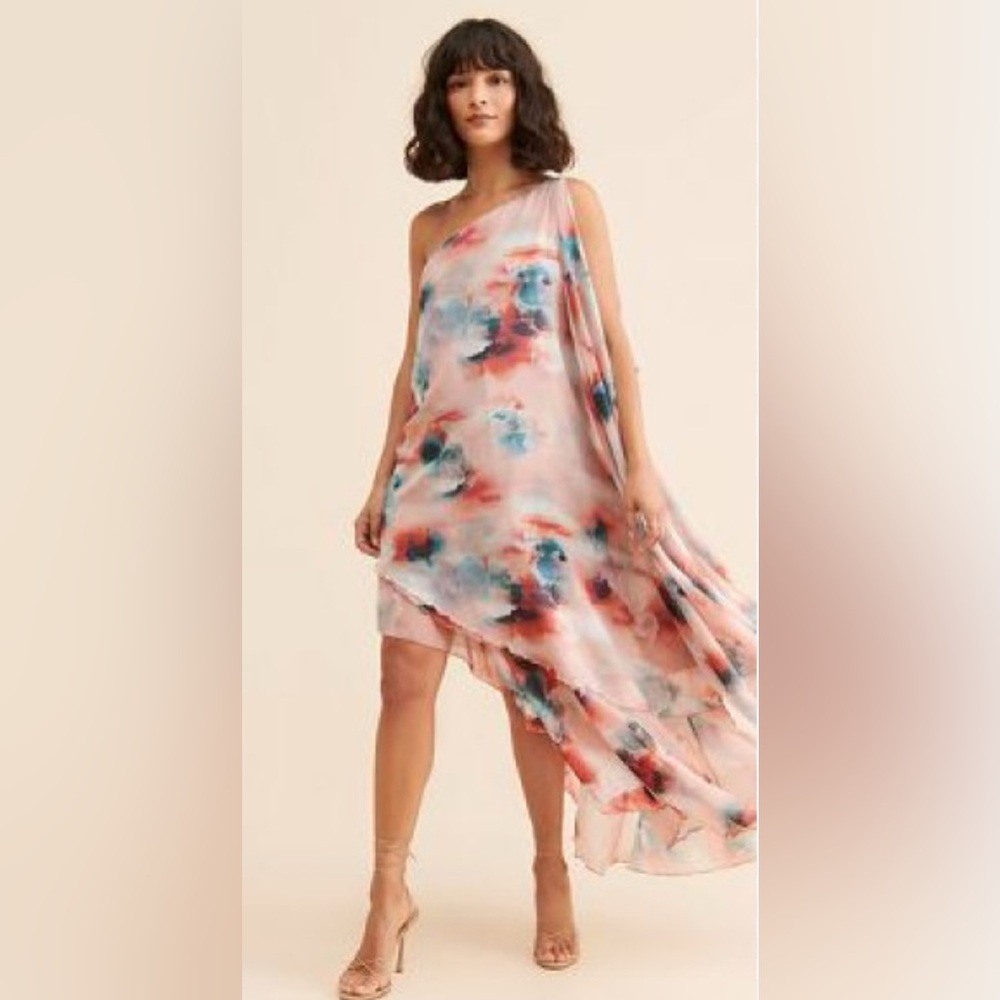 Anthropologie Let Me Be Blurred Floral Asymmetrical Floral Dress Size Small